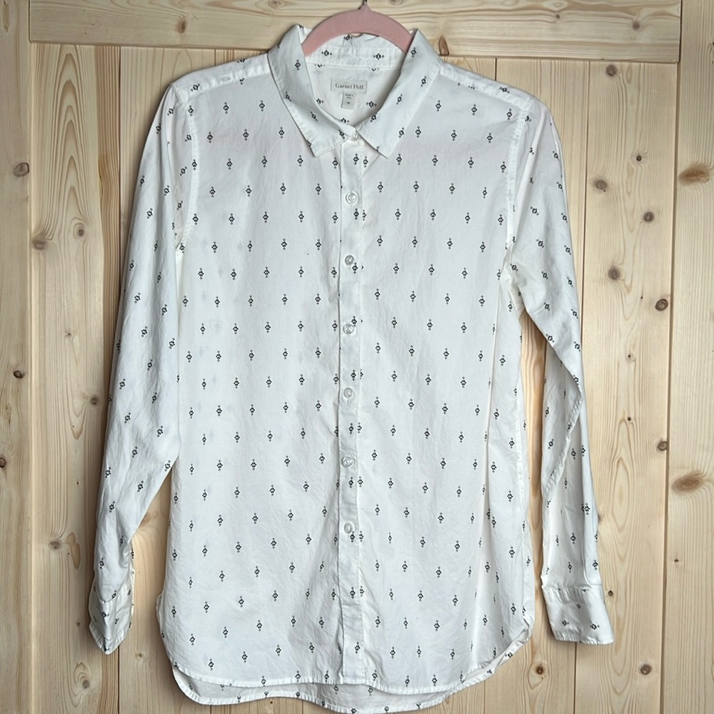 Garnet Hill Women’s Essential Organic Cotton Button Down Long Sleeve Shirt Sz 8